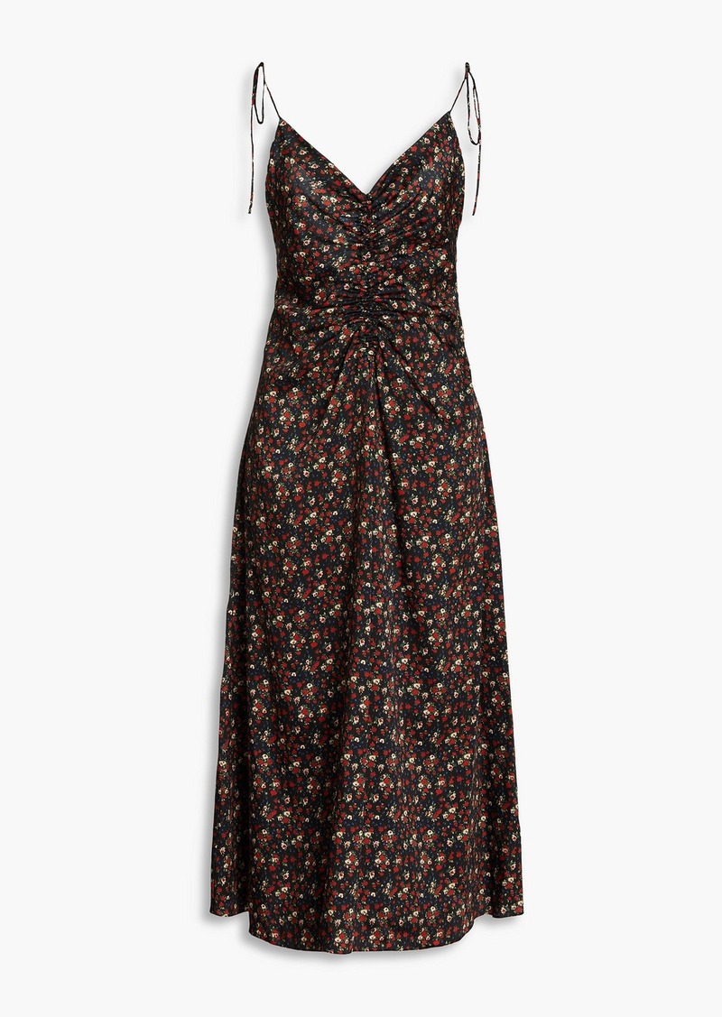 Sandro - Floral-print twill midi dress - Black - FR 36