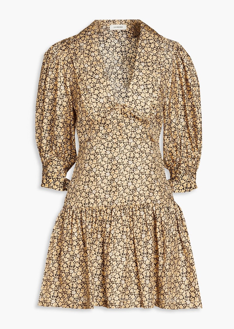 Sandro - Gathered floral-print silk-twill mini dress - Neutral - FR 34