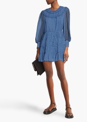 Sandro - Gathered fil coupé crepon mini dress - Blue - FR 36