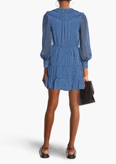 Sandro - Gathered fil coupé crepon mini dress - Blue - FR 36