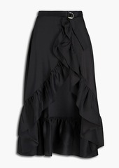 Sandro - Ilona asymmetric ruffled satin-twill skirt - Black - 4