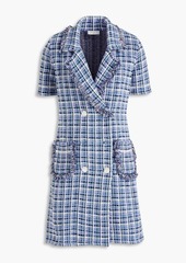 Sandro - Ludivine double-breasted checked cotton-blend bouclé-tweed mini dress - Blue - FR 40