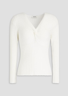 Sandro - Lumio twist-front ribbed-knit sweater - White - 4