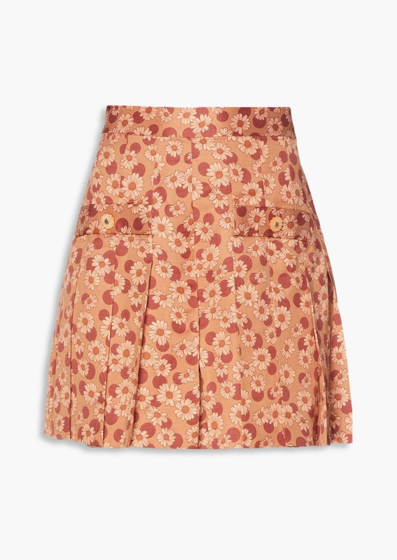 Sandro - Moana pleated floral-print twill shorts - Orange - FR 40