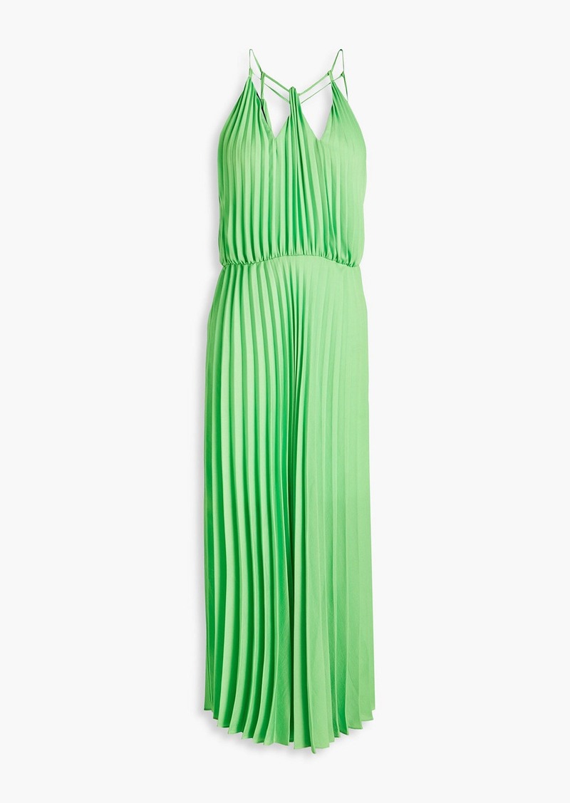 Sandro - Cutout pleated crepe de chine midi dress - Green - FR 38