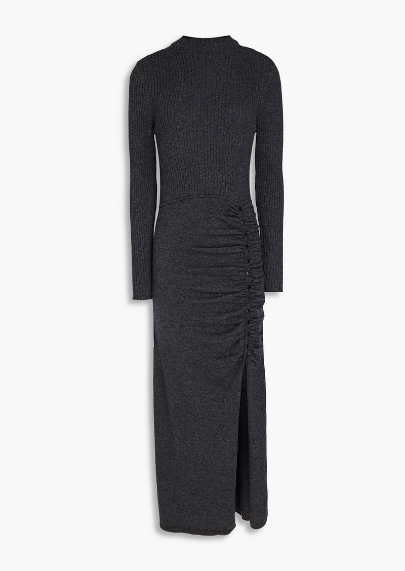 Sandro - Ruched ribbed wool-blend midi dress - Gray - FR 40