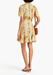 Sandro - Suzette belted floral-print satin-twill mini dress - Yellow - FR 42