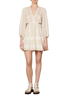sandro Alaya Lace Detail Long Sleeve Dress in Ivory at Nordstrom