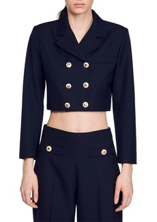 sandro Ales Double-Breasted Wool Blend Crop Blazer