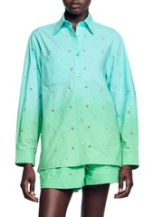sandro Aricie Ombré Rhinestone Embellished Cotton Button-Up Shirt