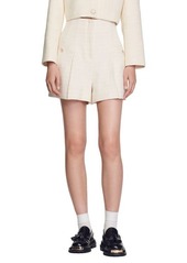 sandro Cadaques High Waist Pleated Tweed Shorts