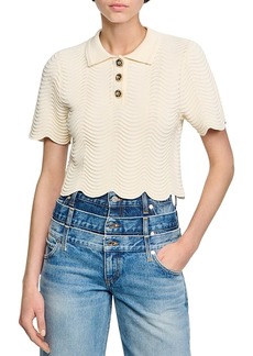 Sandro Campea Wavy Knit Cropped Polo Sweater