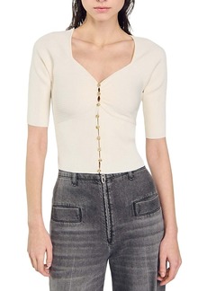 Sandro Cecilia Short Sleeve Ribbed Knit Cardigan