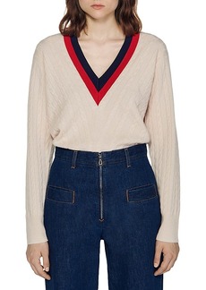Sandro Contrast Stripe Cable Knit Sweater