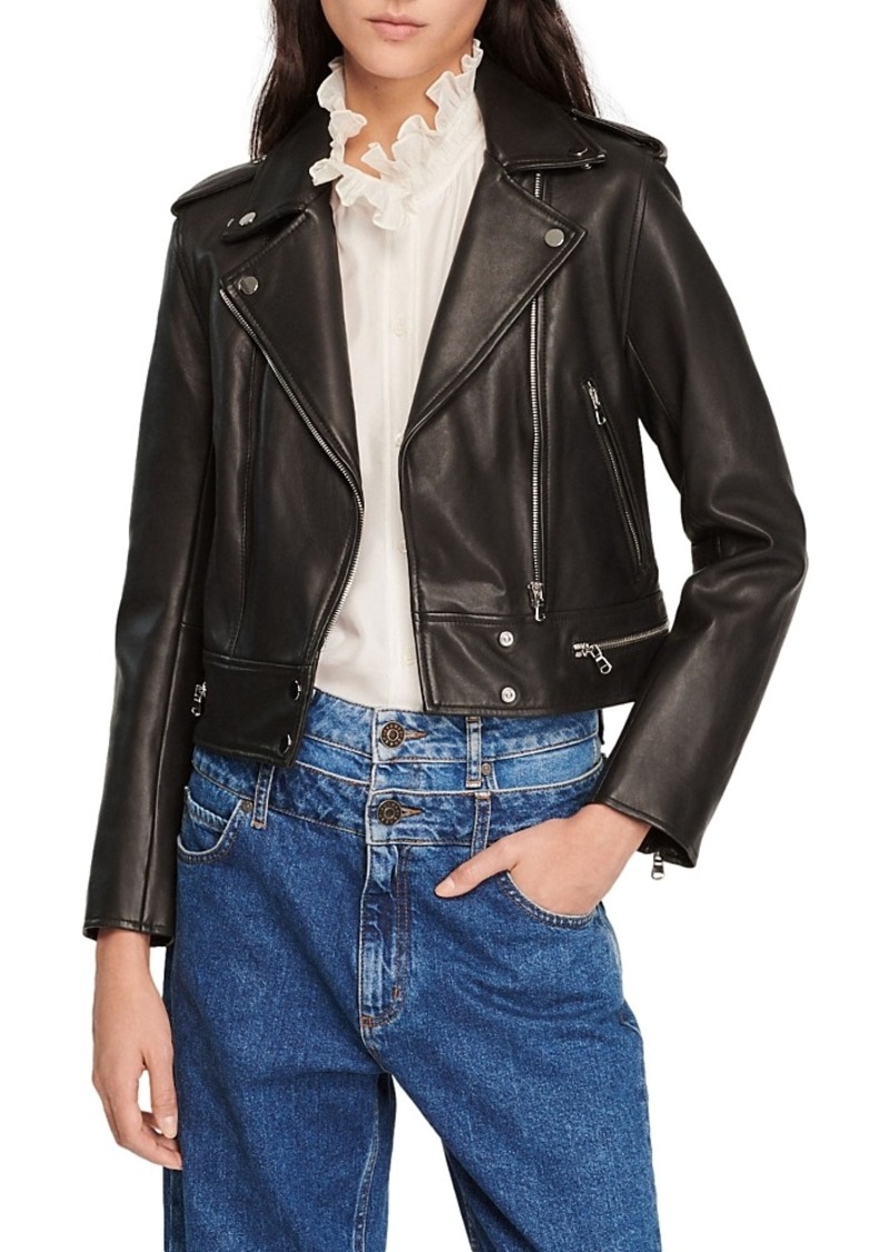 Sandro Cropped Leather Jacket