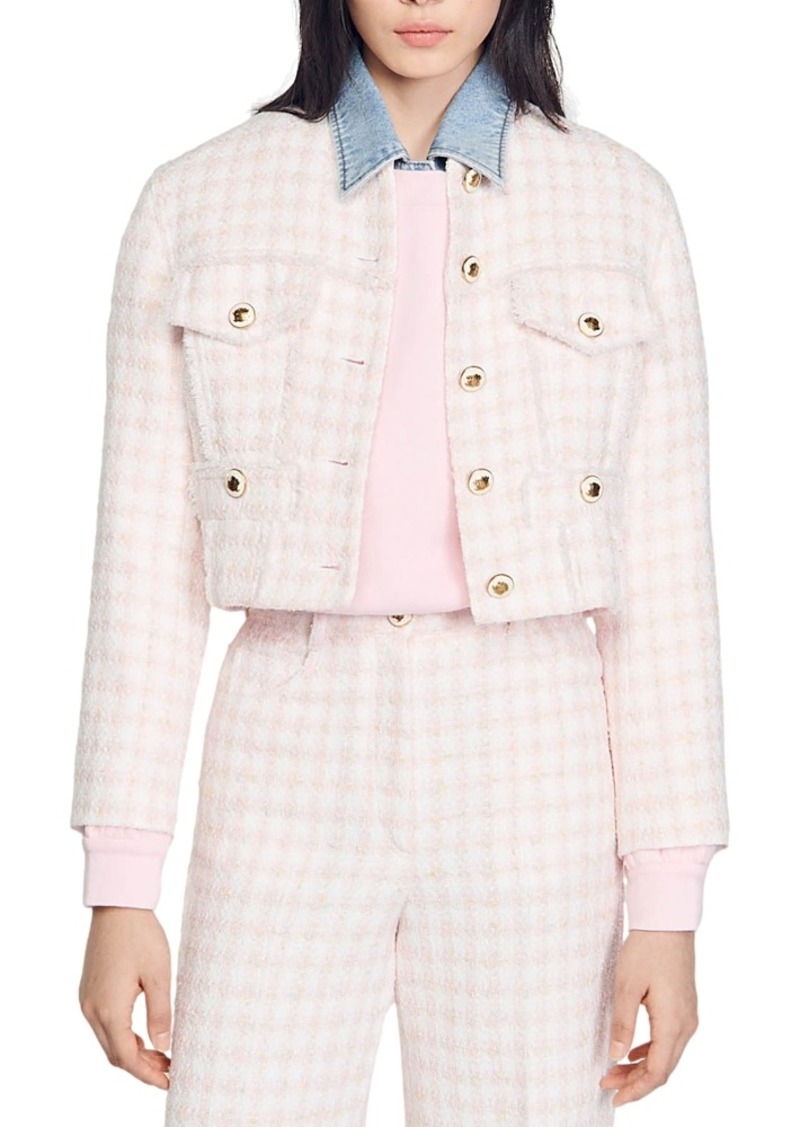 Sandro Cropped Tweed Button Front Jacket