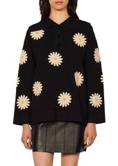 sandro Daisy Embroidered Sweater in Black at Nordstrom