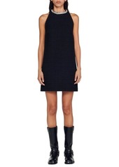 sandro Dorinna Embellished Neck Sleeveless Tweed Sheath Dress