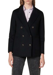 sandro Double Breasted Wool Blend Coat