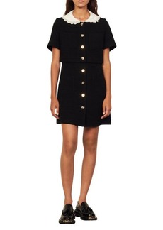 sandro Faustine Tweed A-Line Dress in Black at Nordstrom
