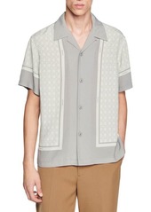 sandro Fence Print Short Sleeve Button-Up Shirt