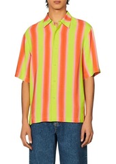 sandro Glow Stripe Short Sleeve Button-Up Shirt in Stripe Orange/Pink/Green at Nordstrom