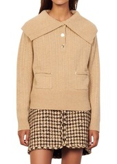 sandro Gotham Open Collar Cable Knit Wool Sweater in Beige at Nordstrom