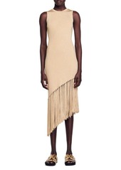 sandro Hantas Metallic Sleeveless Asymmetric Fringe Sweater Dress