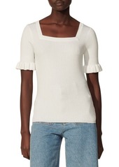 sandro Jodie Ruffle Sleeve Ribbed Knit Top in White at Nordstrom