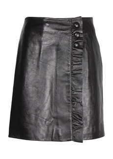 Sandro Jolie Ruffle-Trimmed Skirt in Black Leather