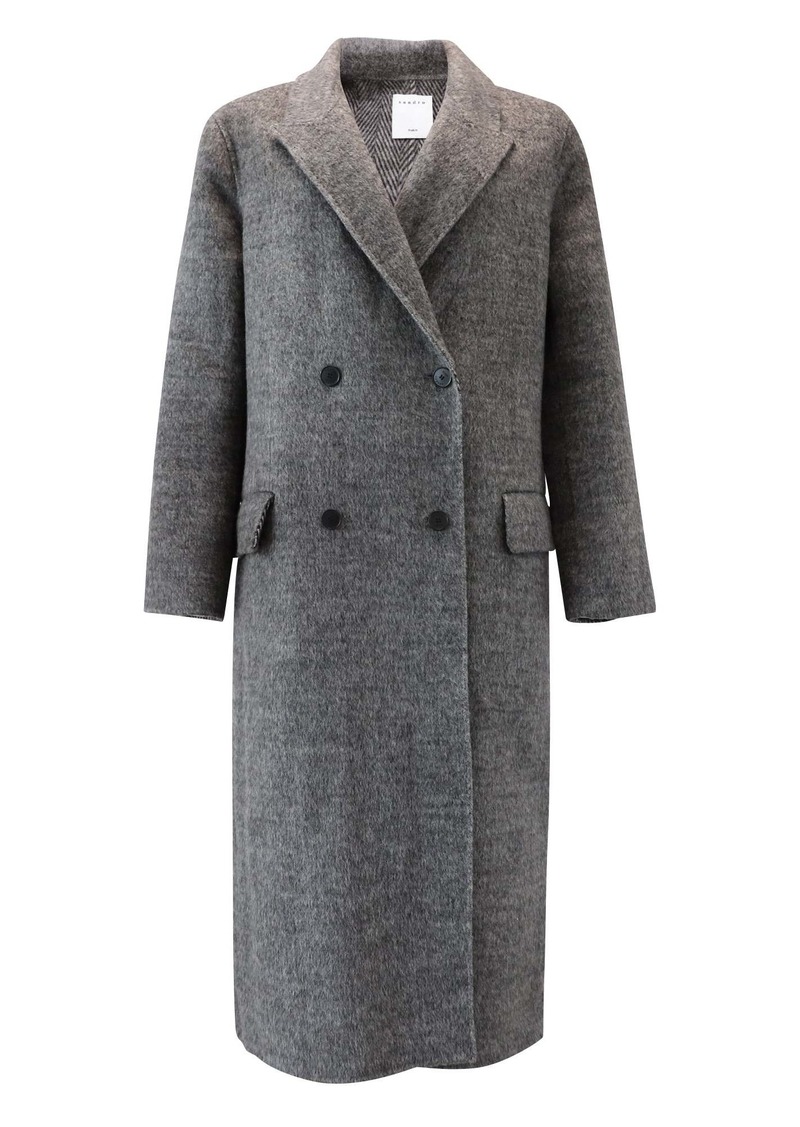 Sandro Juno Double-Breasted Coat In Grey Wool