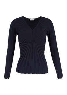 Sandro Justine V-Neck Knit Jumper in Navy Blue Cotton