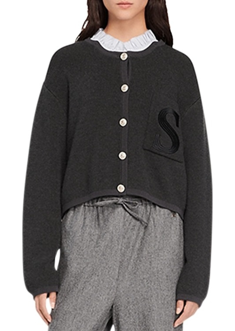 Sandro Knit Cardigan with Embroidered Pocket