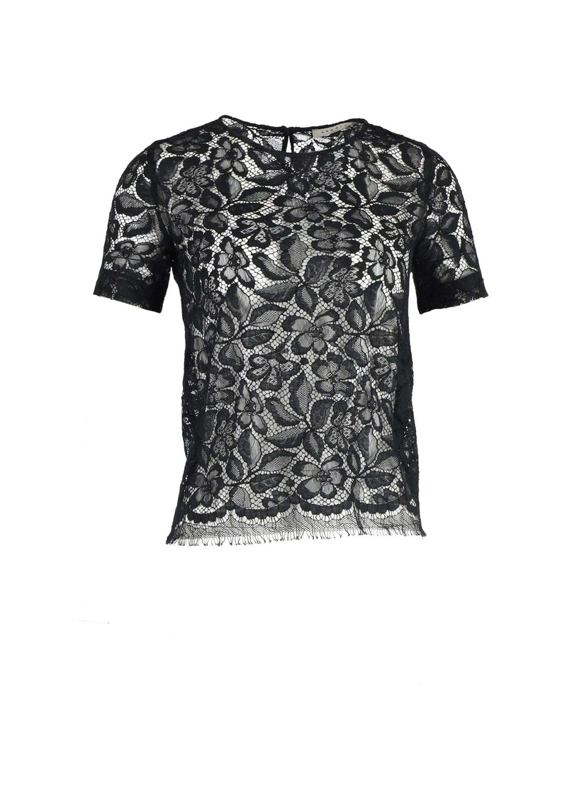 Sandro Lace Top in Black Cotton