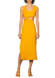 sandro Lolie Knotted Waist Cutout Midi Dress in Clementine at Nordstrom