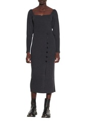 sandro Long Sleeve Midi Sweater Dress in Anthracite at Nordstrom
