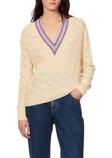 sandro Lorenzo V-Neck Wool & Cashmere Sweater in Ecru at Nordstrom