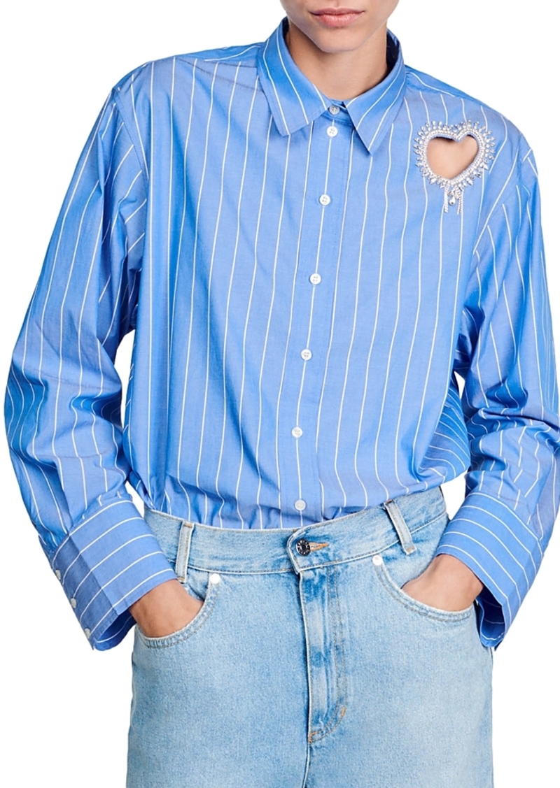 Sandro Lovely Long Sleeve Heart Cutout Shirt