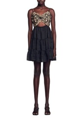 sandro Mathildana Embroidered Cutout Minidress