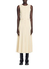 sandro Naima Imitation Pearl Button Front Sleeveless Midi Dress