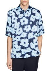 Sandro Oversized Printed Short Sleeve Button Front Shirt