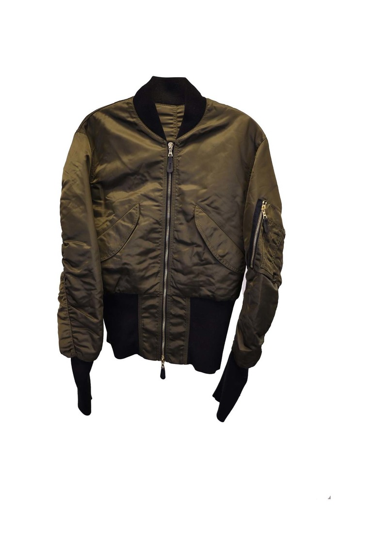 Sandro Paris Bomber Jacket in Khaki Green Nylon