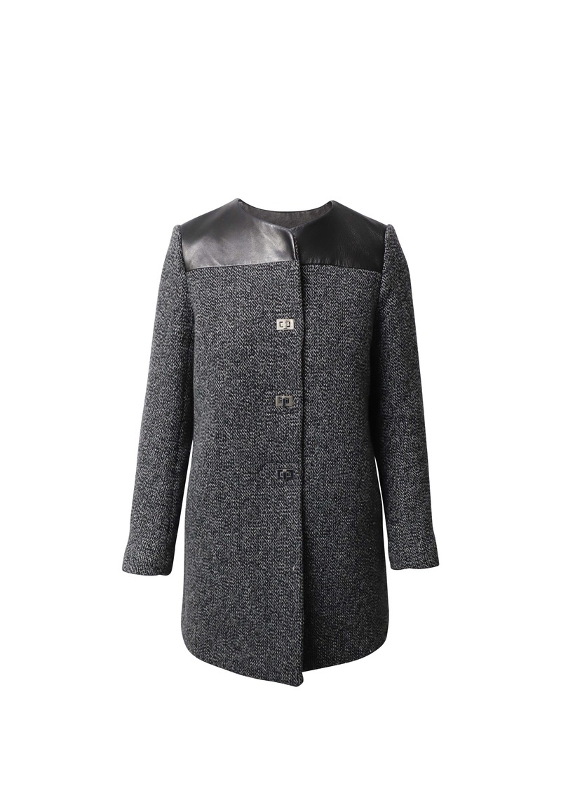 Sandro Paris Coat with Leather Trim in Grey Wool