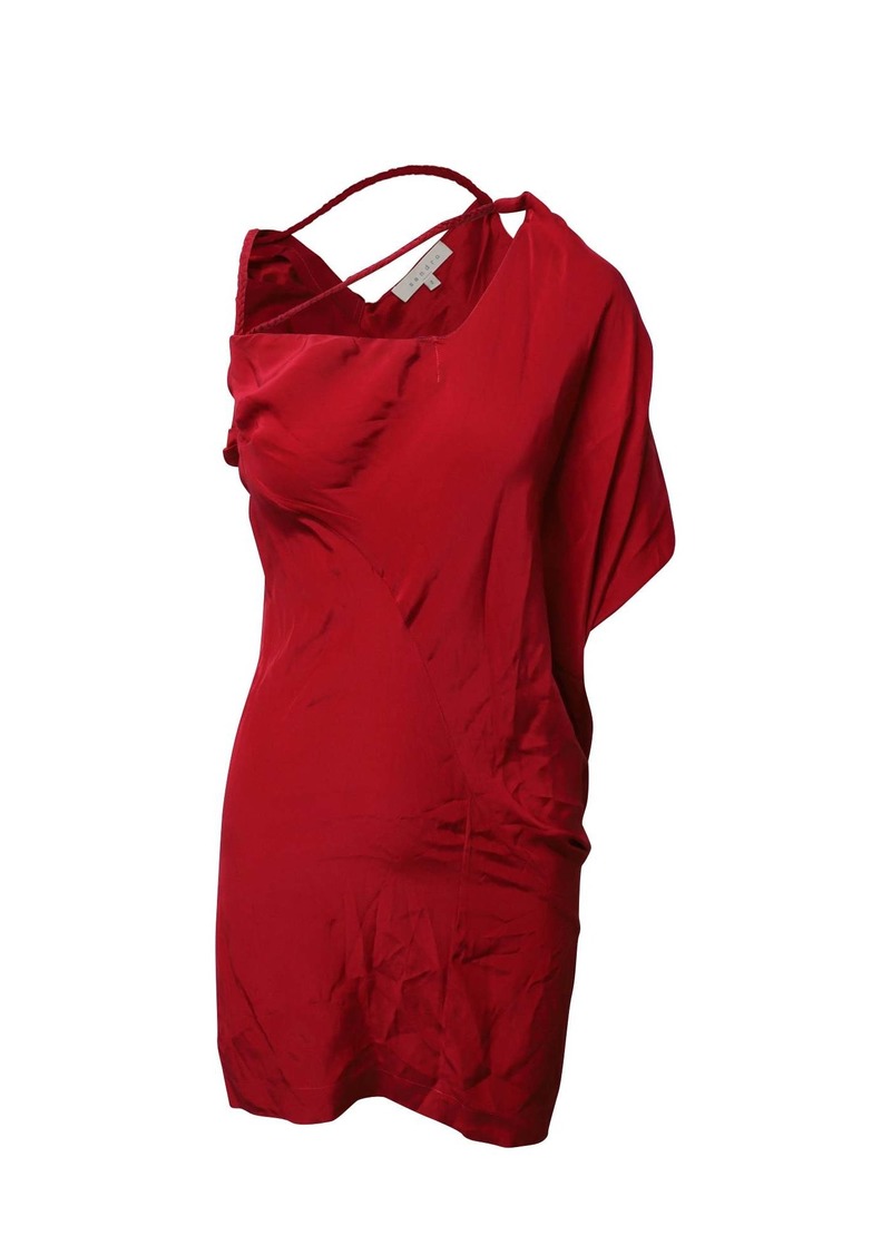 Sandro Paris Draped One Shoulder Dress in Red Silk