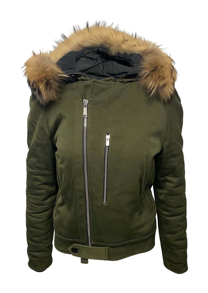 Sandro Paris Fur Trim Hooded Parka in Green Cotton