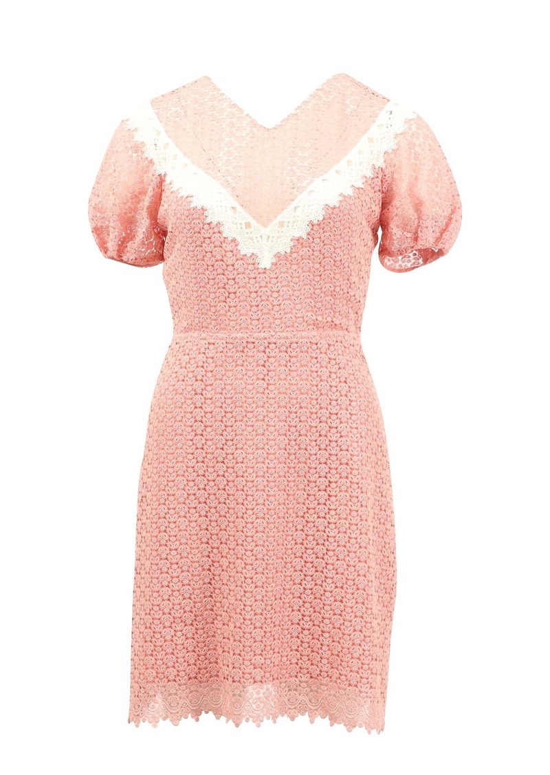 Sandro Paris Gavin Two-Tone Puff Sleeve Lace Dress in Pink Polyester