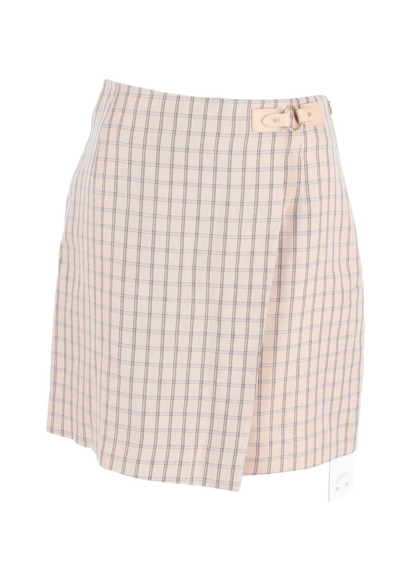 Sandro Paris Meredith Checked Mini Wrap Skirt in Pink Cotton