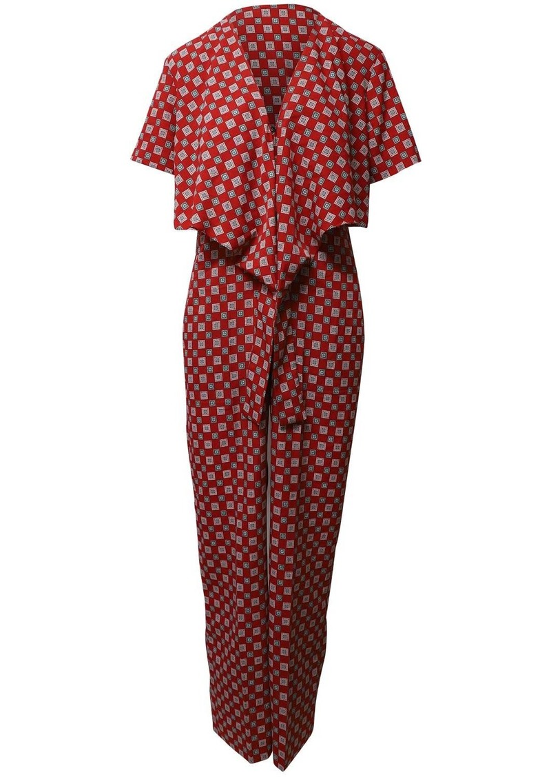 Sandro Paris Printed Flowy Jumpsuit in Red Polyester