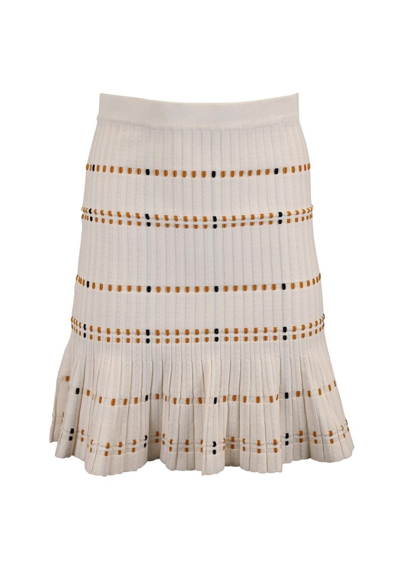 Sandro Paris Stretch Knit Mini Skirt in Cream Cotton