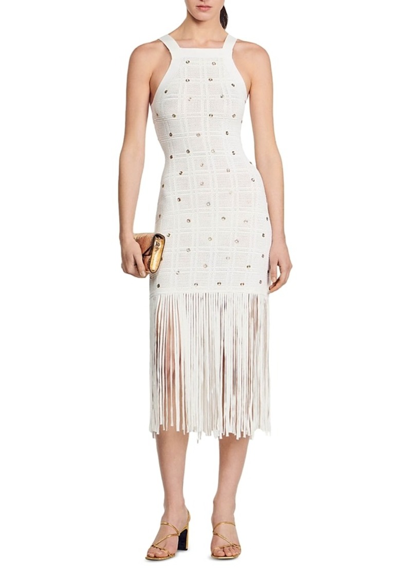 Sandro Pocca Embellished Knit Fringed Dress